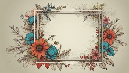 Wall Mural - Spring-themed doodle frames with floral designs, providing space for text or additional decorative elements.