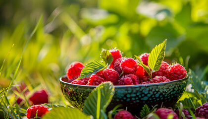 Wall Mural - Freshness and sweetness of ripe Rasberry, a healthy summer snack generated