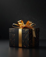 Free Photo Black Friday sale is a gold gift box and ballon with a black background	