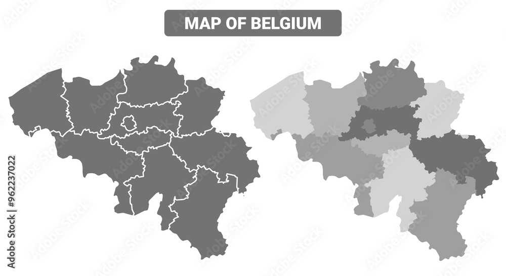 Greyscale Belgium political map with borders outline style vector ...