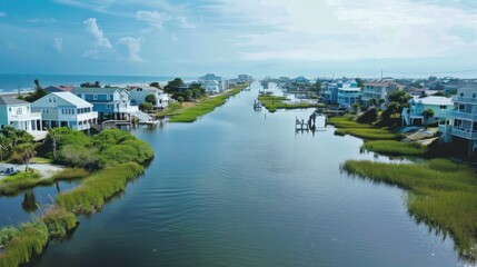 Wall Mural - Aerial View of a Waterfront Community