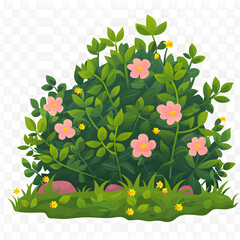 Wall Mural - Flat style, monument valley style, simple, bush with flowers icon, transparent background