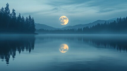 A breathtaking full moon rising over a tranquil landscape