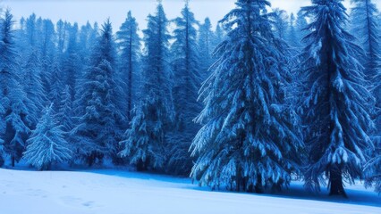 Winter background. Landscapes. Frozen winter forest with snow covered trees. outdoor