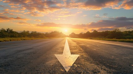 Poster - Asphalt Road Leading Towards Sunset