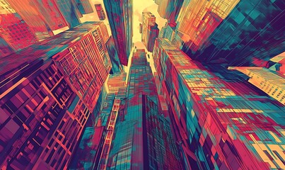 Poster - A Vibrant Cityscape Captured from Below