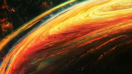 Wall Mural -   An artist renders a planet with a red-yellow ring and stars in the background