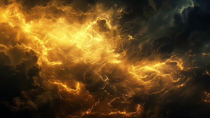 Wall Mural - abstract golden lightning and smoke effect on dark background.