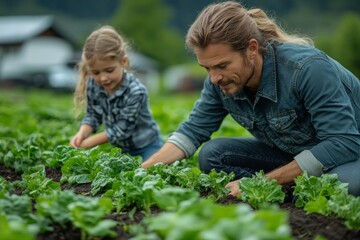 A family tending to their vegetable garden. Generative AI