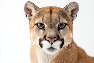 Wall Mural - sleek puma with its intense gaze and smooth fur, set against a clean, bright white background. The