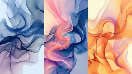 Wall Mural - abstract colorful smoke like shapes in blue, pink, purple, and orange hues on a white background.
