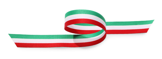 Wall Mural - Ribbon in colors of Italian flag isolated on white, top view