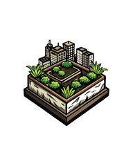 A rooftop garden in a dystopian city, a contrasting symbol of life and hope.