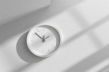 Wall Mural - an overhead 3d render of a white, modern desk clock on a clean, neutral surface.