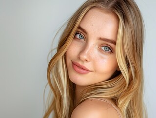 Close up studio shot of beautiful young white woman on white background