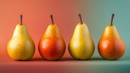 Wall Mural - Pyrus communis Pear fruit a different color background highlighting the pear's unique shape and smooth texture with contrasting colors