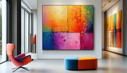 Abstract modern art gallery, vibrant color creative world