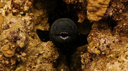 Sticker -   A close-up of a fish with its mouth open in a cave