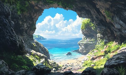 Poster - A Secluded Cove Revealed Through a Rocky Archway