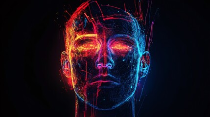 Wall Mural - Abstract human face made of glowing lines and particles.