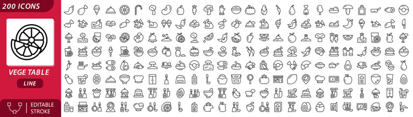 Vegetable Line Editable Icons set. Vegetable icons Pixel perfect.	