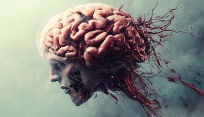 An abstract digital illustration of a human brain