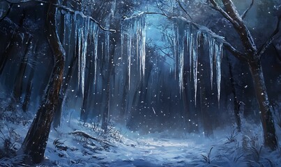 Sticker - Icy Forest Path with Snowfall and Icicles