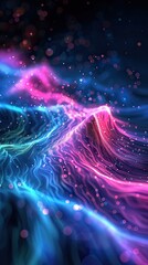 Wall Mural - An artistic digital illustration of light trails creating waves, forming dynamic and organic patterns