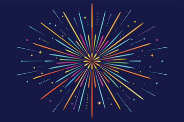 Wall Mural - Abstract colorful firework burst illustration on a dark blue background