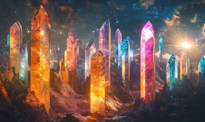 Sticker - A City of Crystal Towers Under a Starry Sky