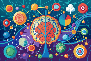 Poster - Abstract Network Connection Brain And Gears Illustration