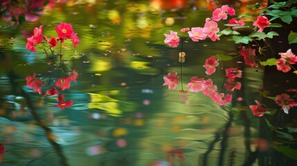 Poster - Pink Flowers Reflecting in Still Water