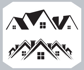 Black silhouettes of houses and cottages, home property logo set package, home button, residential building, country cottage, apartment vector illustrations.