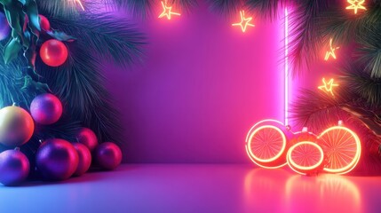 christmas ornaments with glowing lights in a vibrant and abstract festive arrangement for holiday decor