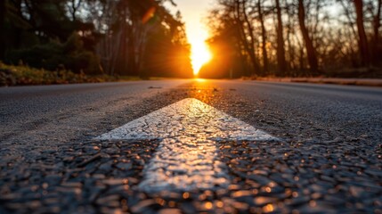 Asphalt Road Leading to Sunset