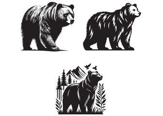 bear vector illustration, grizzly bear silhouettes, bear silhouette logo vector animals, bear black 
