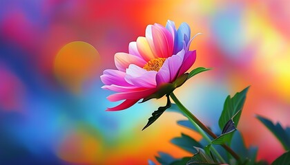 Wall Mural - A gorgeous flower blooms against a colorful background, showing the beauty and harmony of nature.