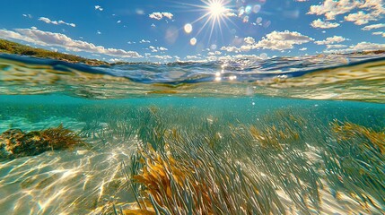 Sticker -   The sun illuminates the water's surface with intensity