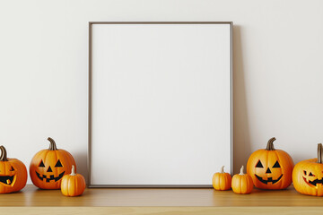 Mock up frame on the table in a modern luxury minimalist living room with halloween decorations