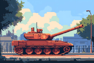 A Tank in 8-Bit Retro Video Game Style