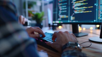 Programmer working late at night on a coding project