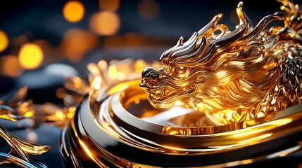 Canvas Print - Golden Dragon Sculpture With Bokeh Lights