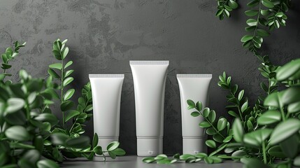 Wall Mural - White Cosmetic Tubes with Green Greenery