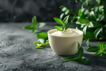 Wall Mural - Fresh Creamy Dip with Greenery