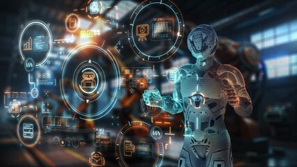 Wall Mural - artificial intelligence controls production using a virtual panel.