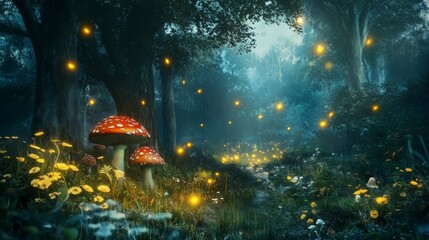 Enchanted Forest with Fireflies