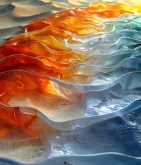 Wall Mural - a close-up of a white, blue and orange wave. 