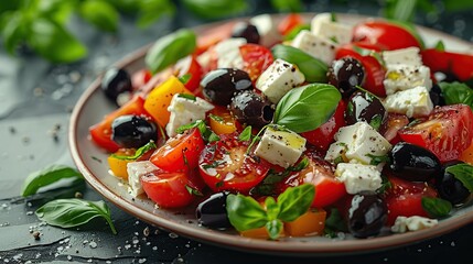 Poster - Fresh Greek Salad with Feta, Tomatoes, Olives and Basil