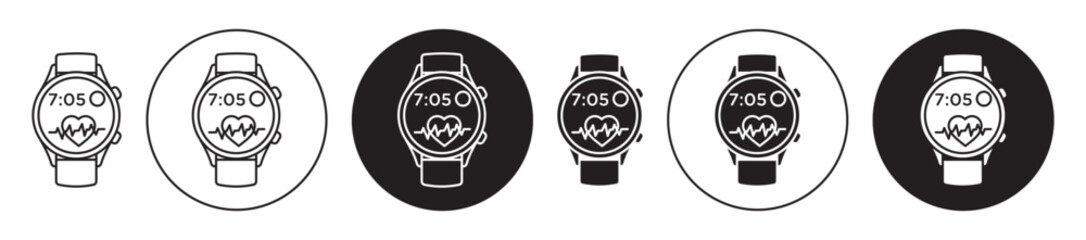 Smartwatch vector icon set black filled and outlined style.