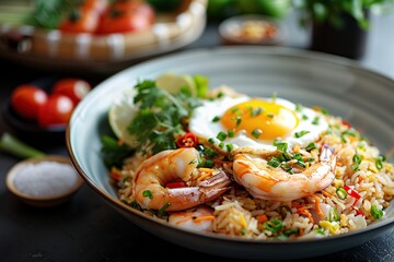 Wall Mural - Delicious Fried Rice with Shrimp and Egg